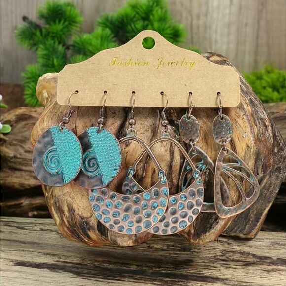 NEW … Set Of 3 Boho Vintage Earrings - Picture 1 of 3